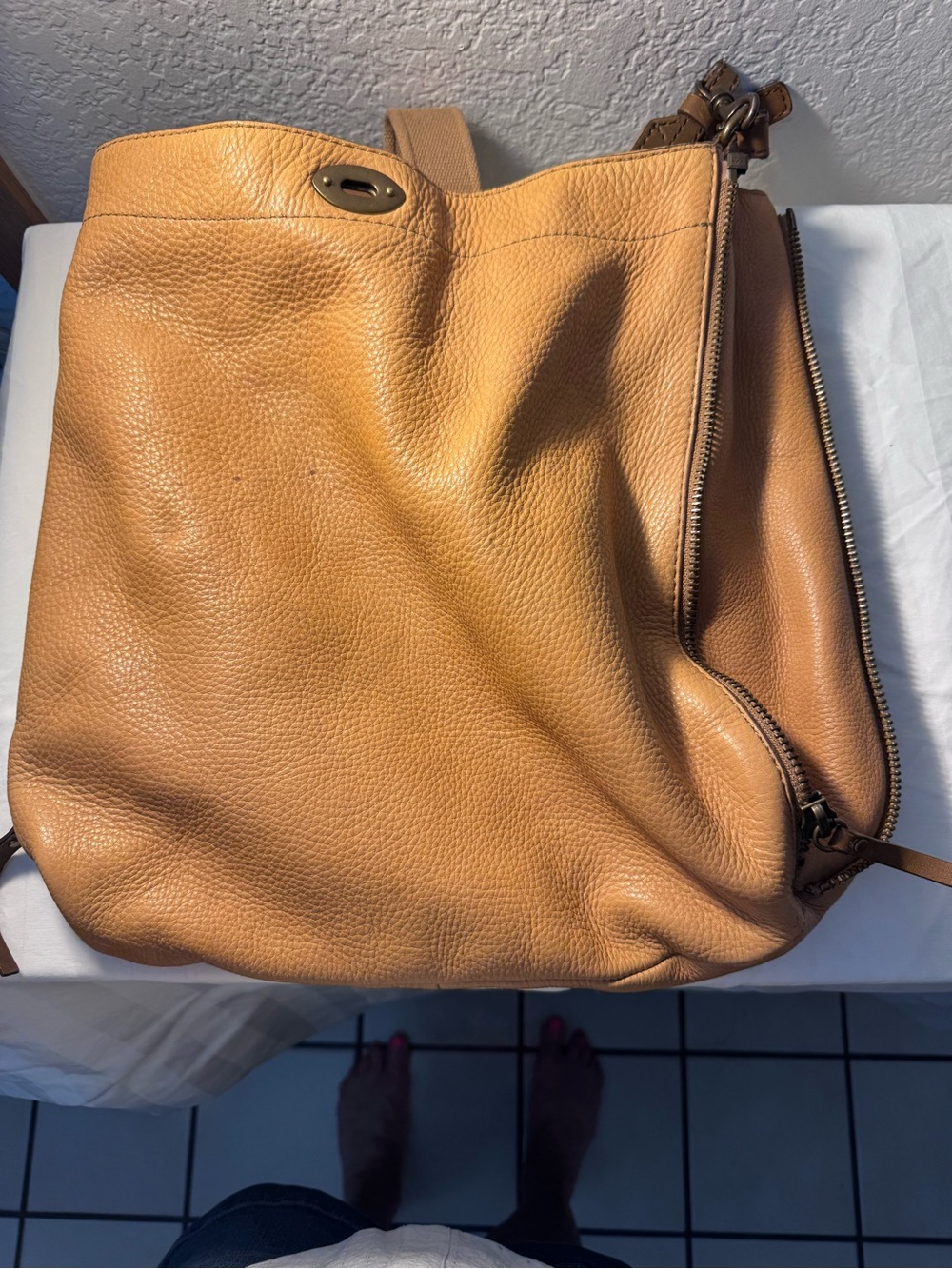 J Crew expandable Tan Leather Hobo Bag